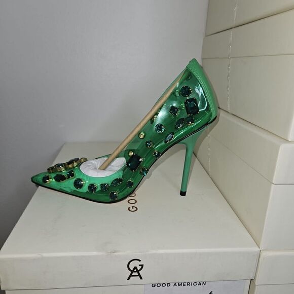 NEW Good American Jeweled Emma summer Green Heels in size 4 - Picture 7 of 9